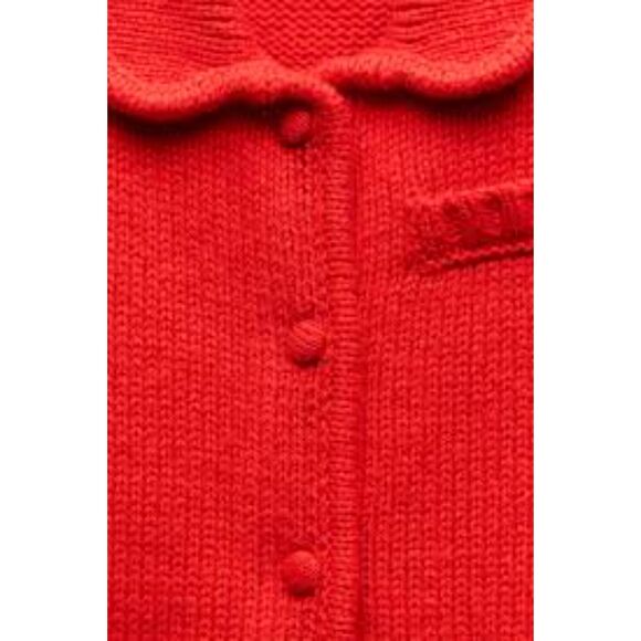 Red Zara Collared Button Front Short Sleeve Knit Cardigan Sweater (NWT) - Picture 3 of 4